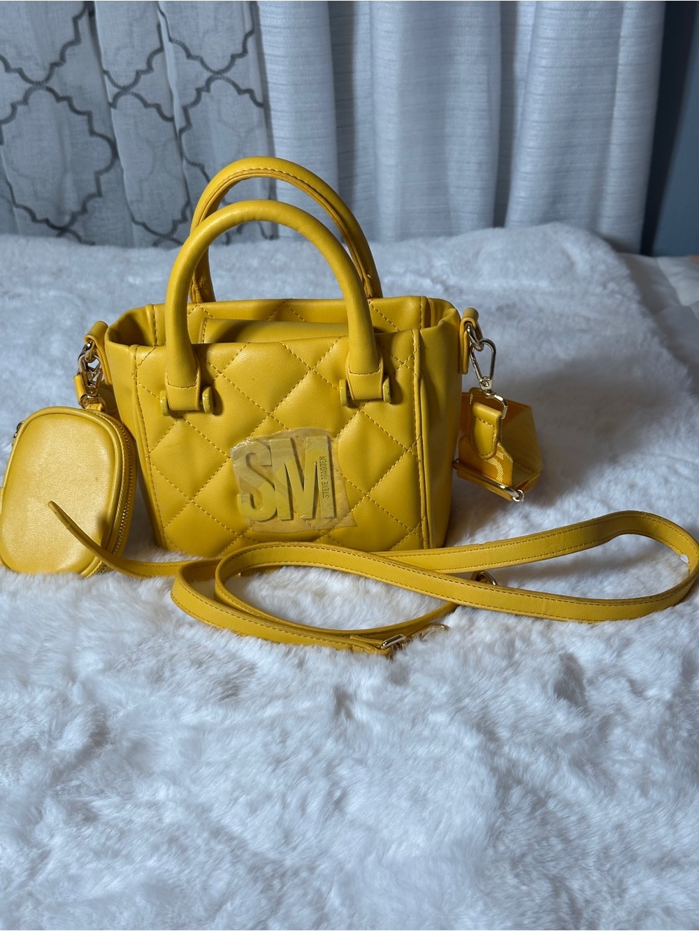 Steve Madden Yellow Quilted Mini Satchel with Removable Strap & coin purse NWT
